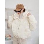 Women's Solid Color Long Sleeve Zipper Collar Casual Hooded Winter Jacket Women Coats