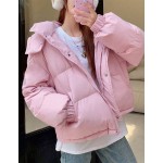 Women's Solid Color Long Sleeve Zipper Collar Casual Hooded Winter Jacket Women Coats