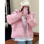 Women's Solid Color Long Sleeve Zipper Collar Casual Hooded Winter Jacket Women Coats