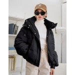 Women's Solid Color Long Sleeve Zipper Collar Casual Hooded Winter Jacket Women Coats