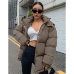 Women Casual Solid Color Hooded Padded Coat Winter Winter Women Clothes Padded Coat Women Jacket School