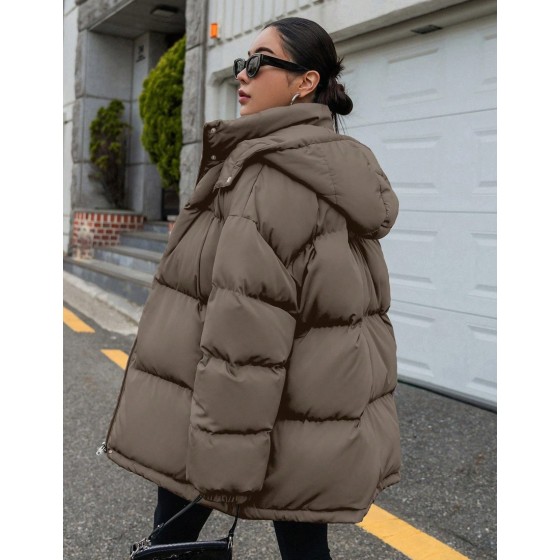 Women Casual Solid Color Hooded Padded Coat Winter Winter Women Clothes Padded Coat Women Jacket School