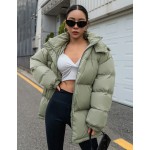 Women Casual Solid Color Hooded Padded Coat Winter Winter Women Clothes Padded Coat Women Jacket School
