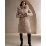 Women's Solid Color Long Sleeve Zip Up Hooded Padded Coat With Faux Fur Trim, Winter