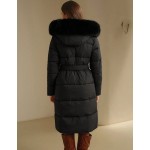 Women's Solid Color Long Sleeve Zip Up Hooded Padded Coat With Faux Fur Trim, Winter