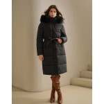 Women's Solid Color Long Sleeve Zip Up Hooded Padded Coat With Faux Fur Trim, Winter