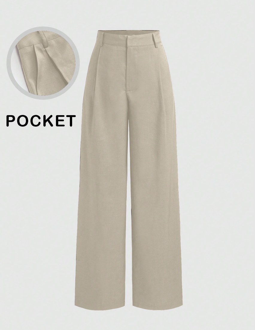 Minimalist Design Thin Slightly Sheer Navy Blue Solid Color Suit Pants With Zipper And Hook Closure Wide Leg Slimming All-Season Fashion Trousers