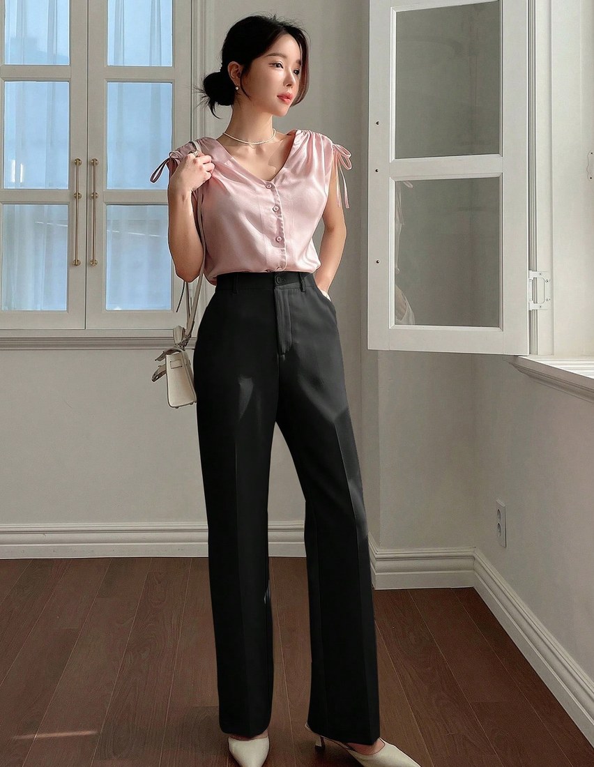Casual Business Style Solid Color Straight Leg Pants Women Dress Pants Low Rise