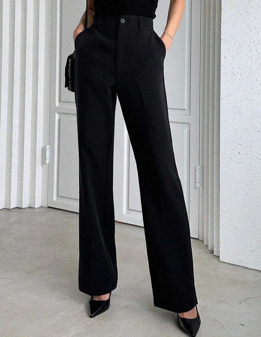 Women s Black Business Casual Pants Elegant Straight Leg Winter Dress Pants For Work School Spring Fall Ladies Regular Fit Flare Long Pocket Trousers
