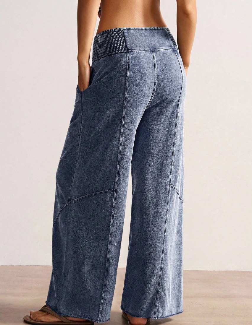 Women s Casual Solid Color Knit Loose Wide Leg Washed Pants