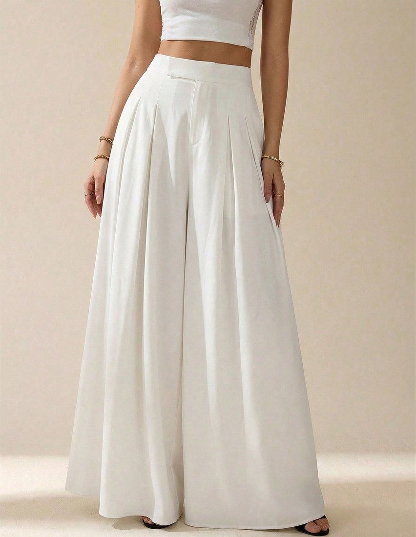 Women s Casual Solid Color Pleated Skinny Wide Leg Pants Tall Women