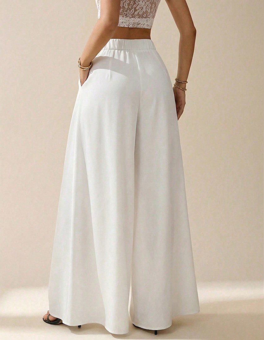 Women s Casual Solid Color Pleated Skinny Wide Leg Pants Tall Women