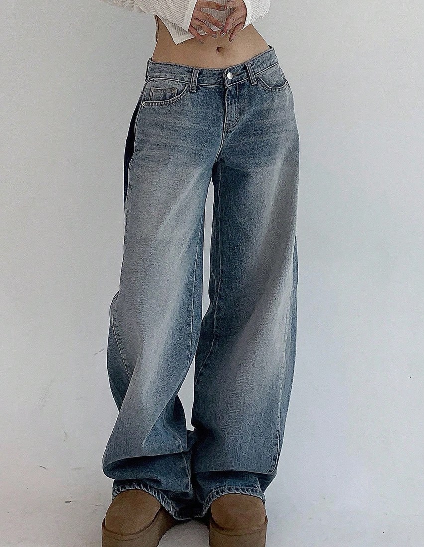 Women's Pocket Loose Wide Leg Casual Versatile Jeans