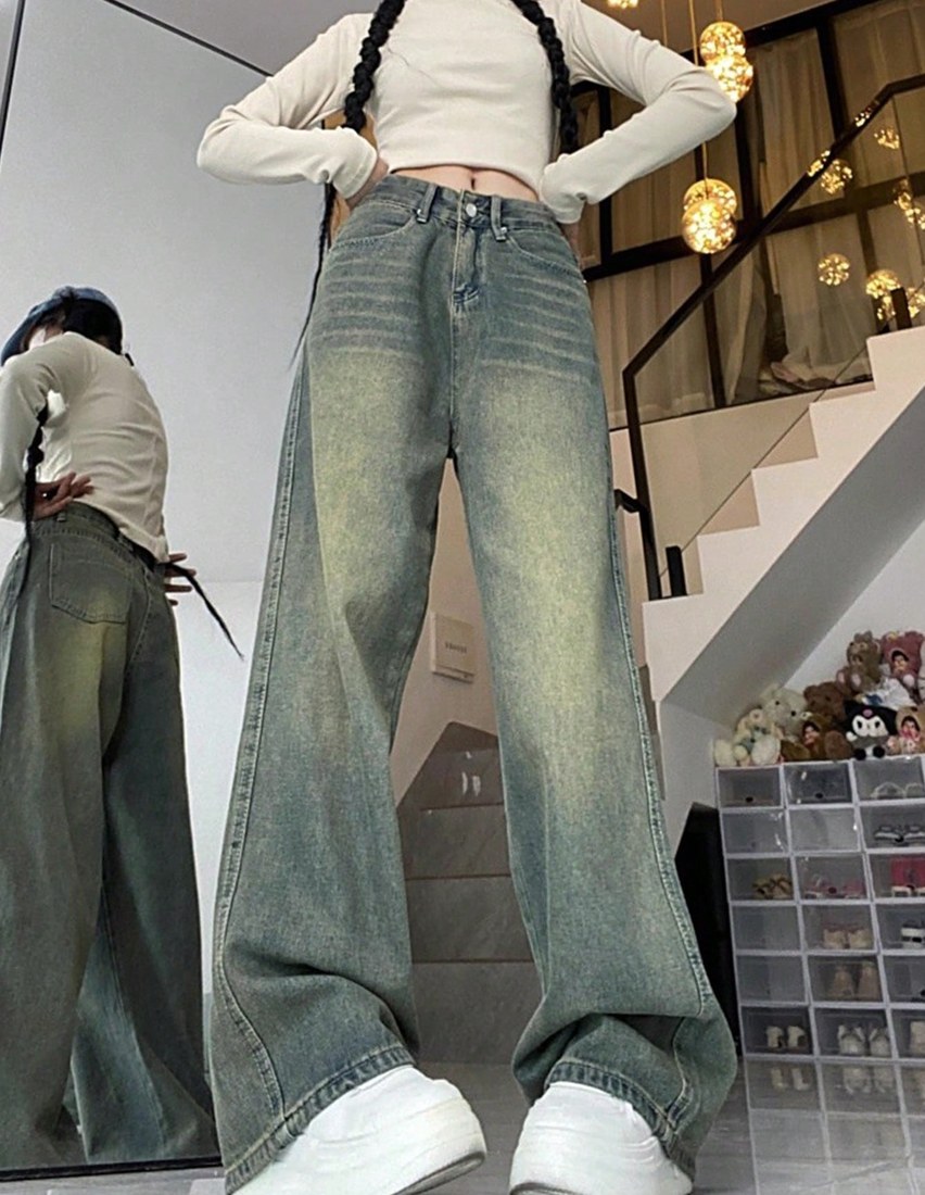 Casual Washed High Waist Wide Leg Jeans Spring Fall