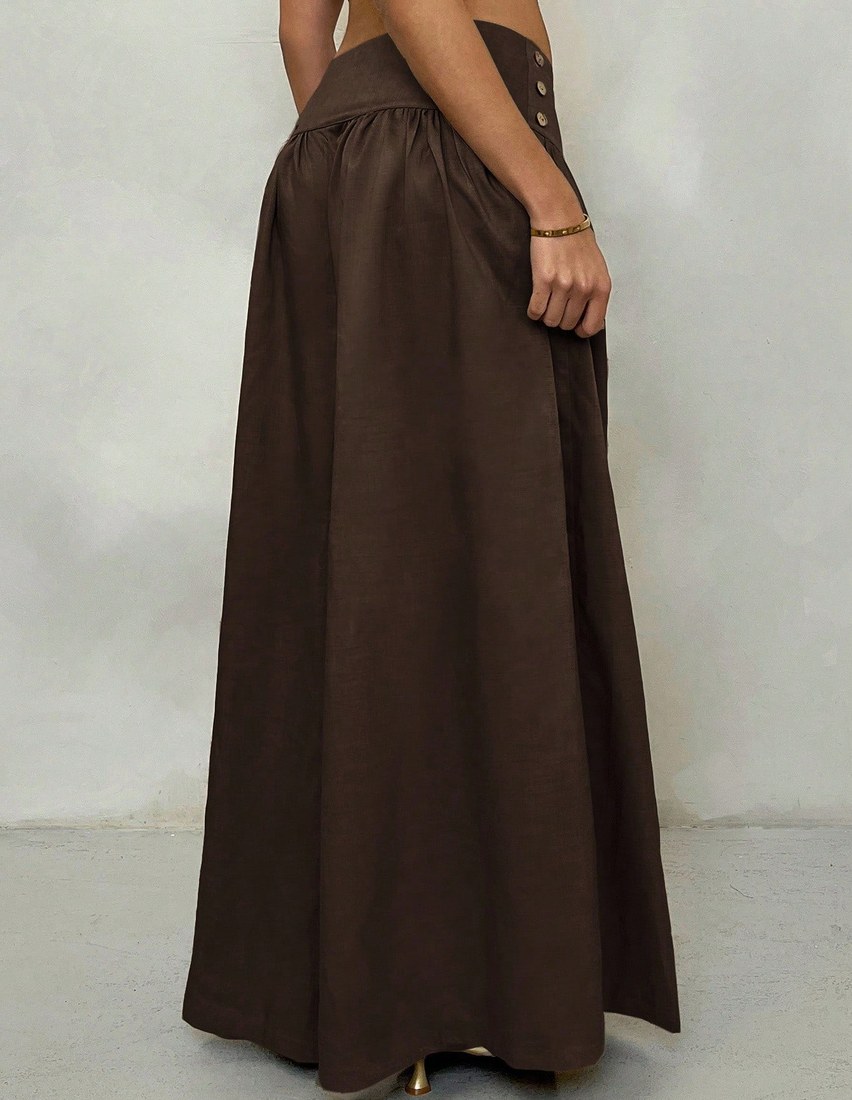 Glamine Vintage Low-Waist Wide Leg Pants, Draped Casual Women's Trousers Brown Pants Brown Wide Leg Pants Wide Pants Skirt Pants