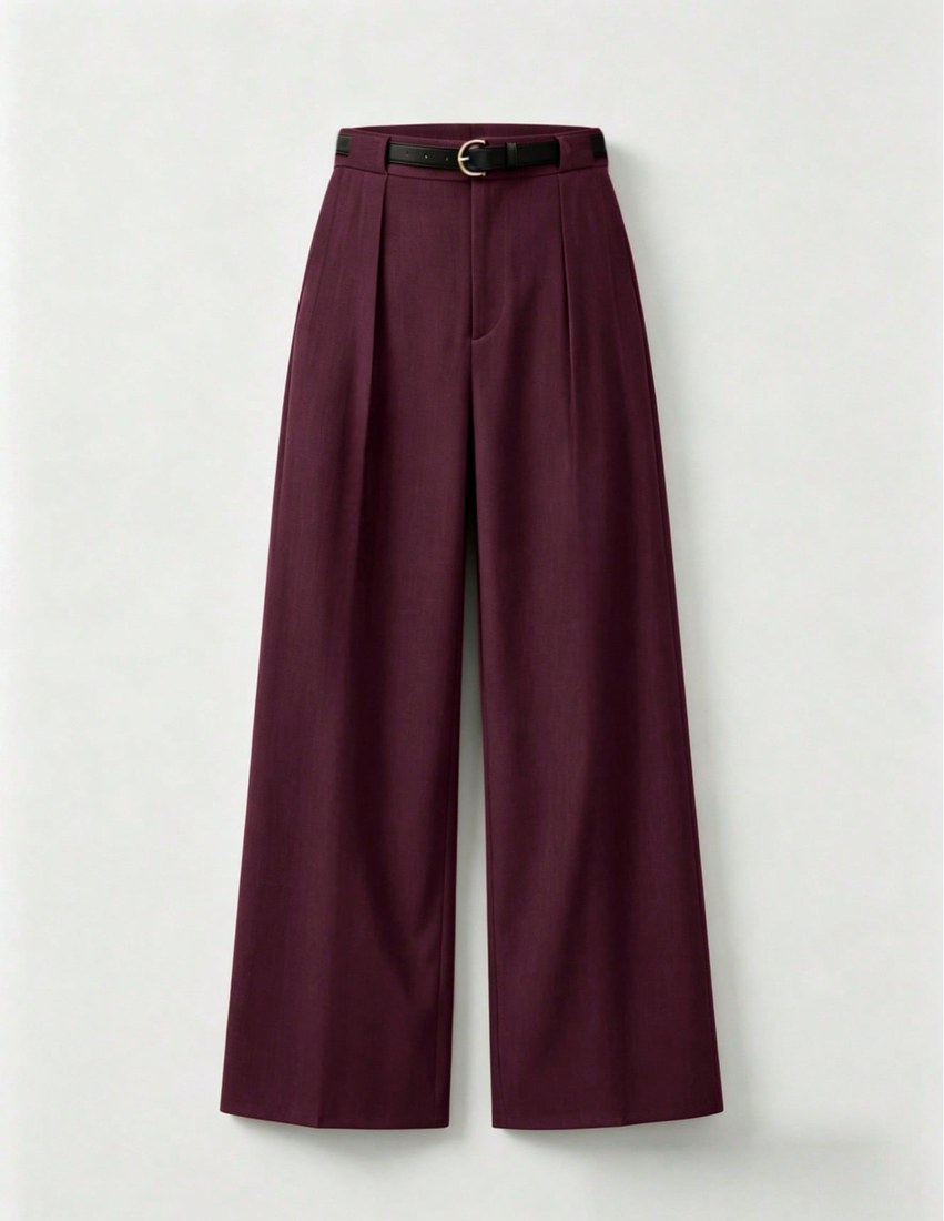 Mid Waist Solid Color Elegant Straight Leg Pants With Belt Spring