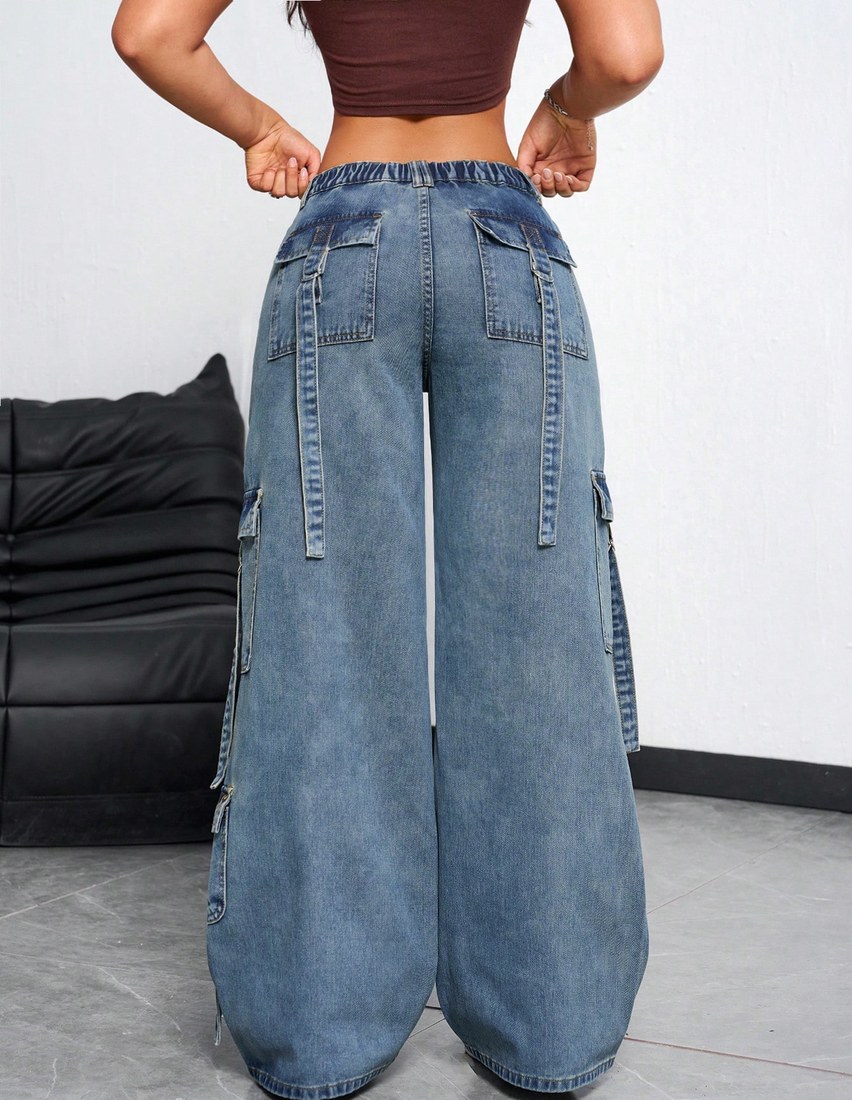 Women s Loose Casual Denim Jeans Wide Leg Blue Summer Streetwear City Break Ladies Pleats Drop Waist Mom Fit Long Pants Daily Wear Spring Fall