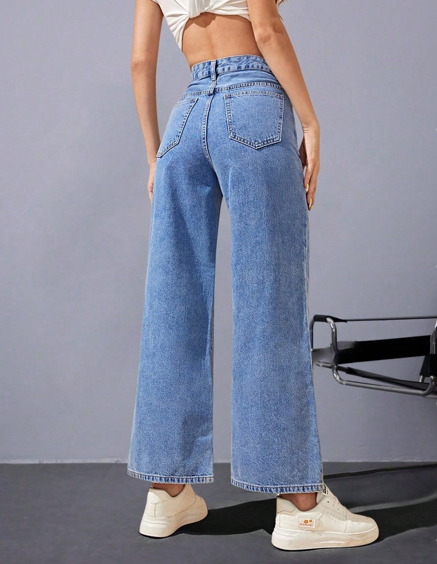 Women High Waist Wide Leg Straight Leg Jeans