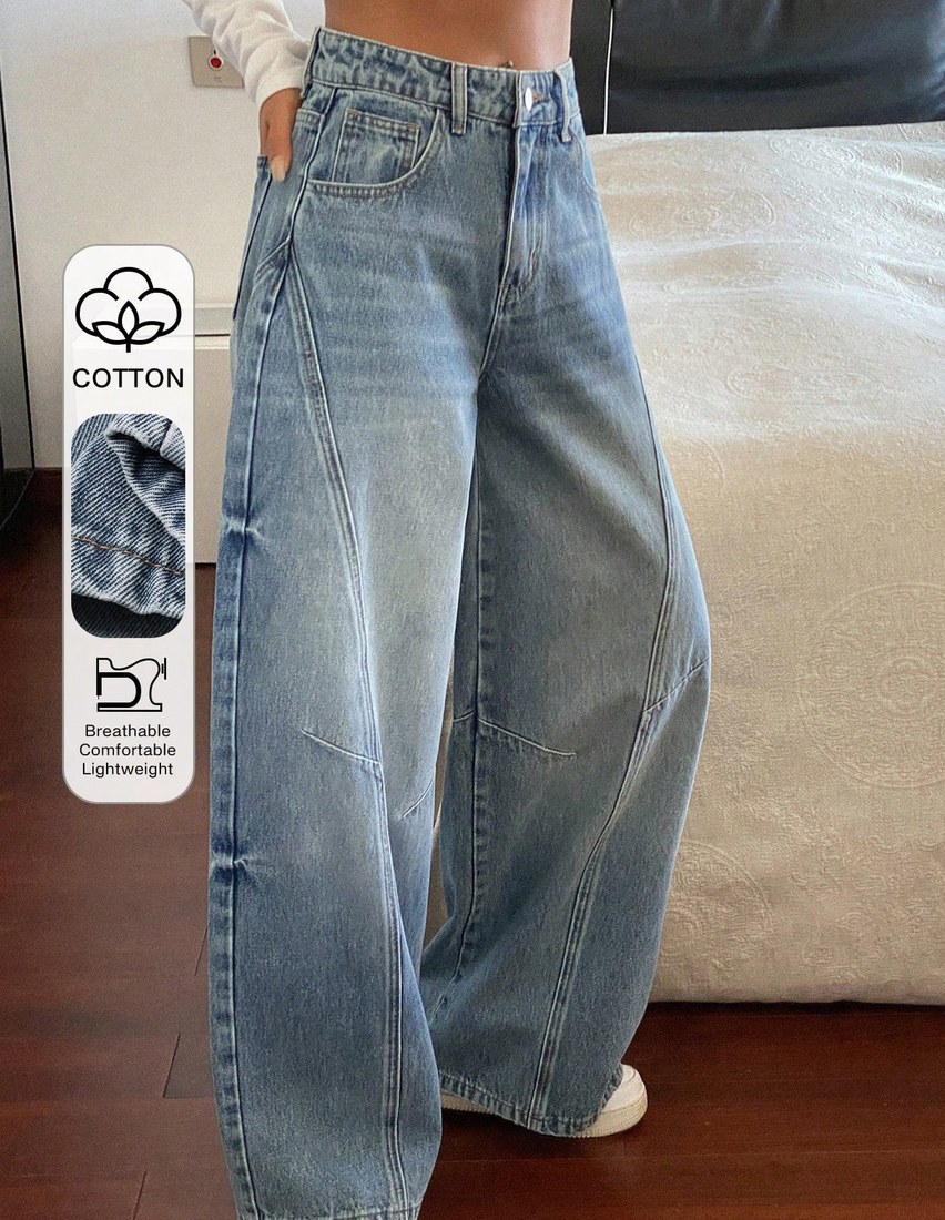 Women s Regular Waist Split Design Barrel Leg Casual Jeans Y2k