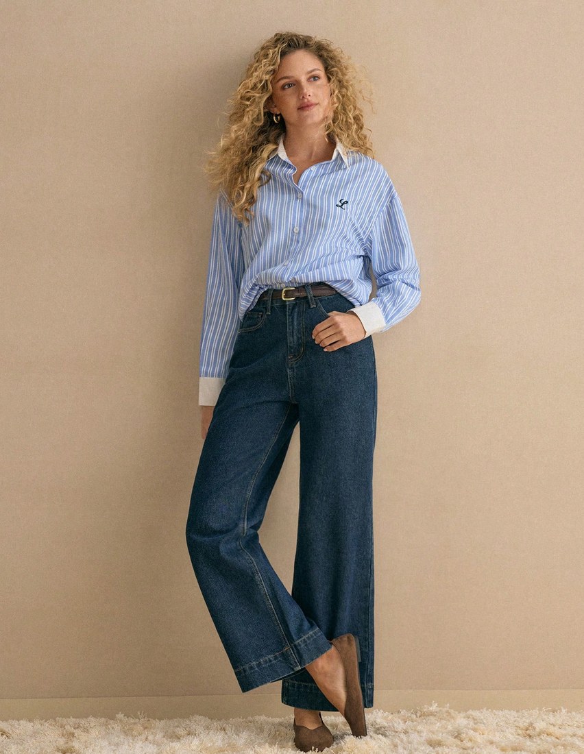 SLANT POCKET WIDE LEG JEANS