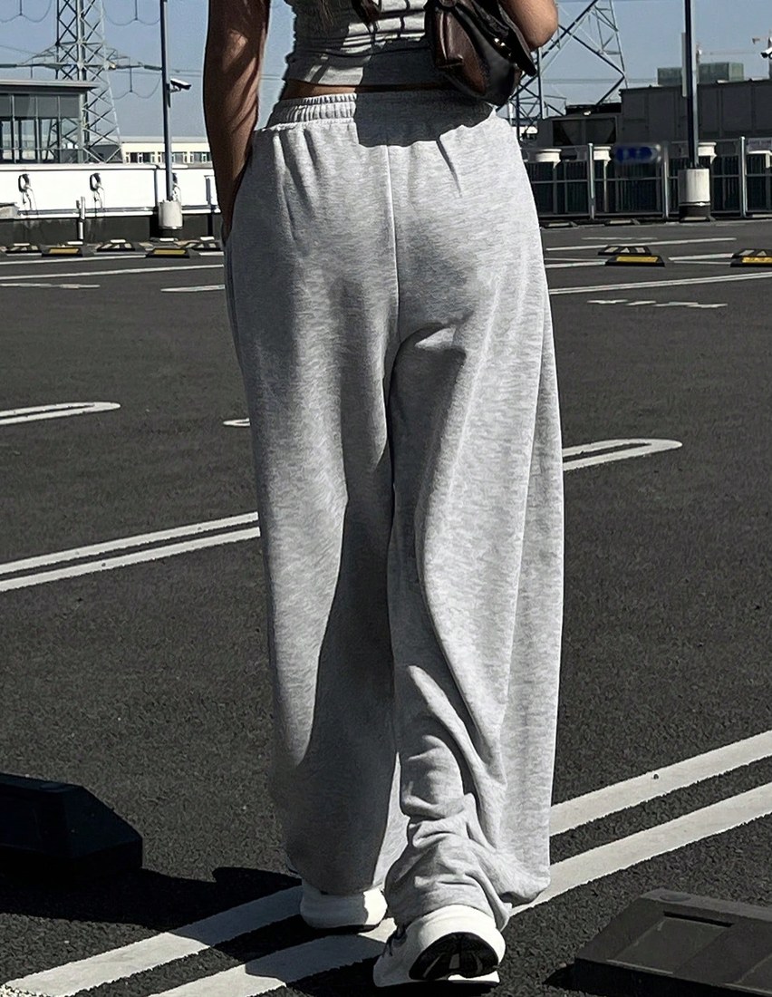 Women's Loose Pleated Solid Color Casual Sports Pants, Spring Fall Sweatpants
