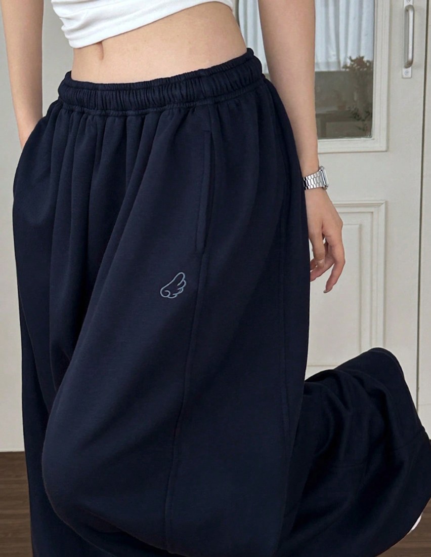 Women s Elastic Waist Pocket Wing Embroidery Pattern Casual Versatile Daily Wear Sweatpants Autumn Winter