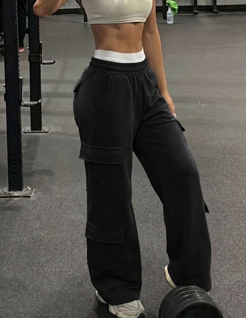 Women s Casual Pocket Straight Leg Loose Fit Cargo Pants For Daily Commute Black Streetwear High Waisted Fall