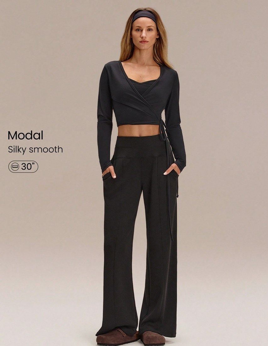 30 Regular SoftCalm Modal Silk Touch Wide Leg High Waist Lounge Pants With Side Pockets Daily Casual Spring Summer