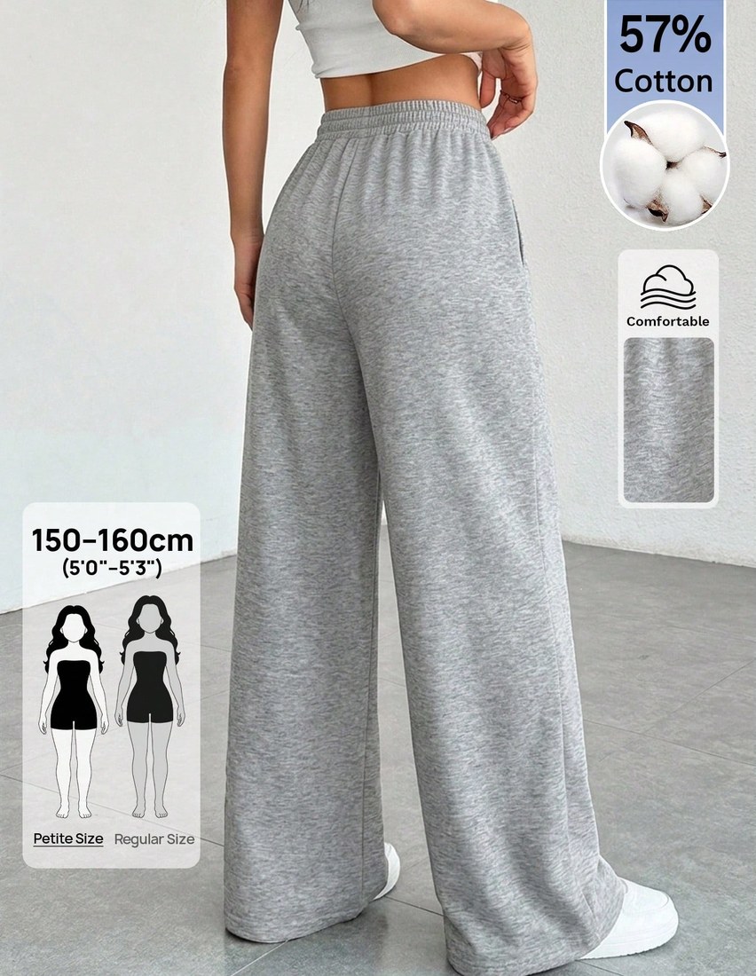 PETITE Comfortable And Casual Solid Color Knitted Wide Leg Women Sweatpants Petite Women