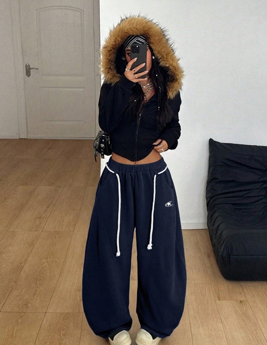 Women s Fall Winter Streetwear Back To School Preppy Casual Warm Comfortable French Grey Elastic Waistband Curved Hem Pants