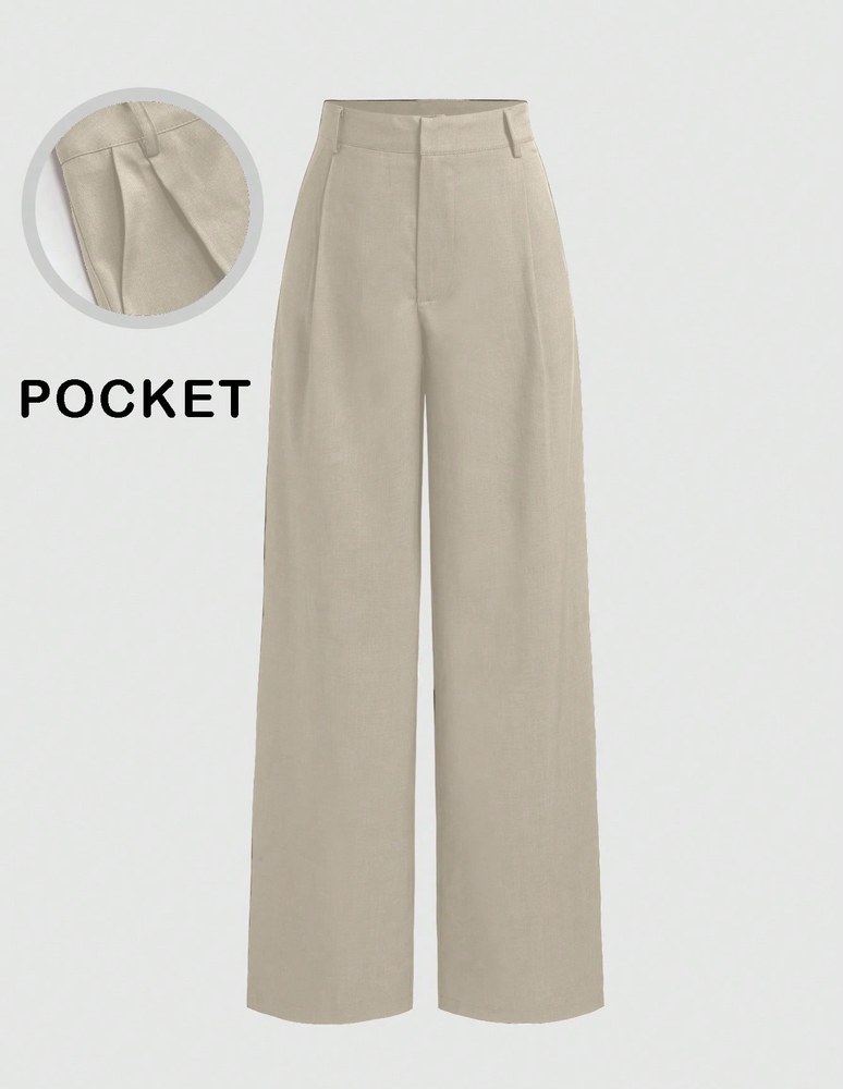 Minimalist Design Thin Slightly Sheer Navy Blue Solid Color Suit Pants With Zipper And Hook Closure Wide Leg Slimming All-Season Fashion Trousers