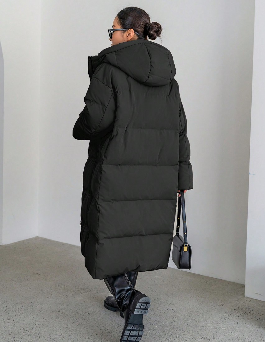Women s Solid Color Long Sleeve Zipper Front Pocket Casual Long Hooded Winter Jacket Women Coats
