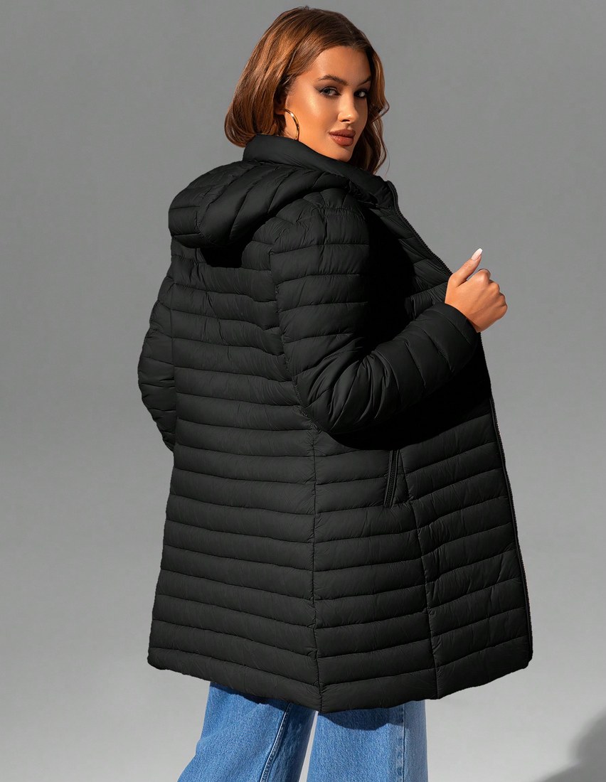 Women s Casual Hooded Jacket With Pockets Thick Design Lightweight And Breathable Suitable For Daily Wear Autumn Winter Black Elegant