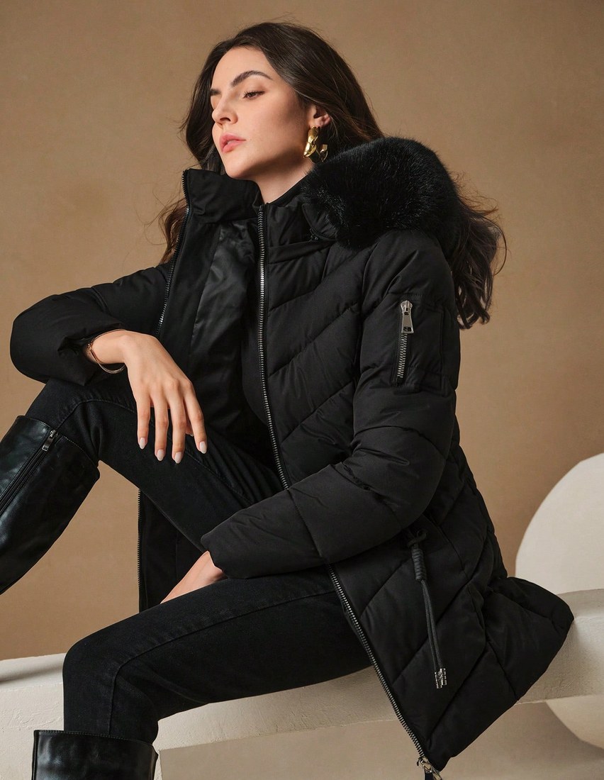 Women s Mid Length Minimalist Style Hooded Jacket