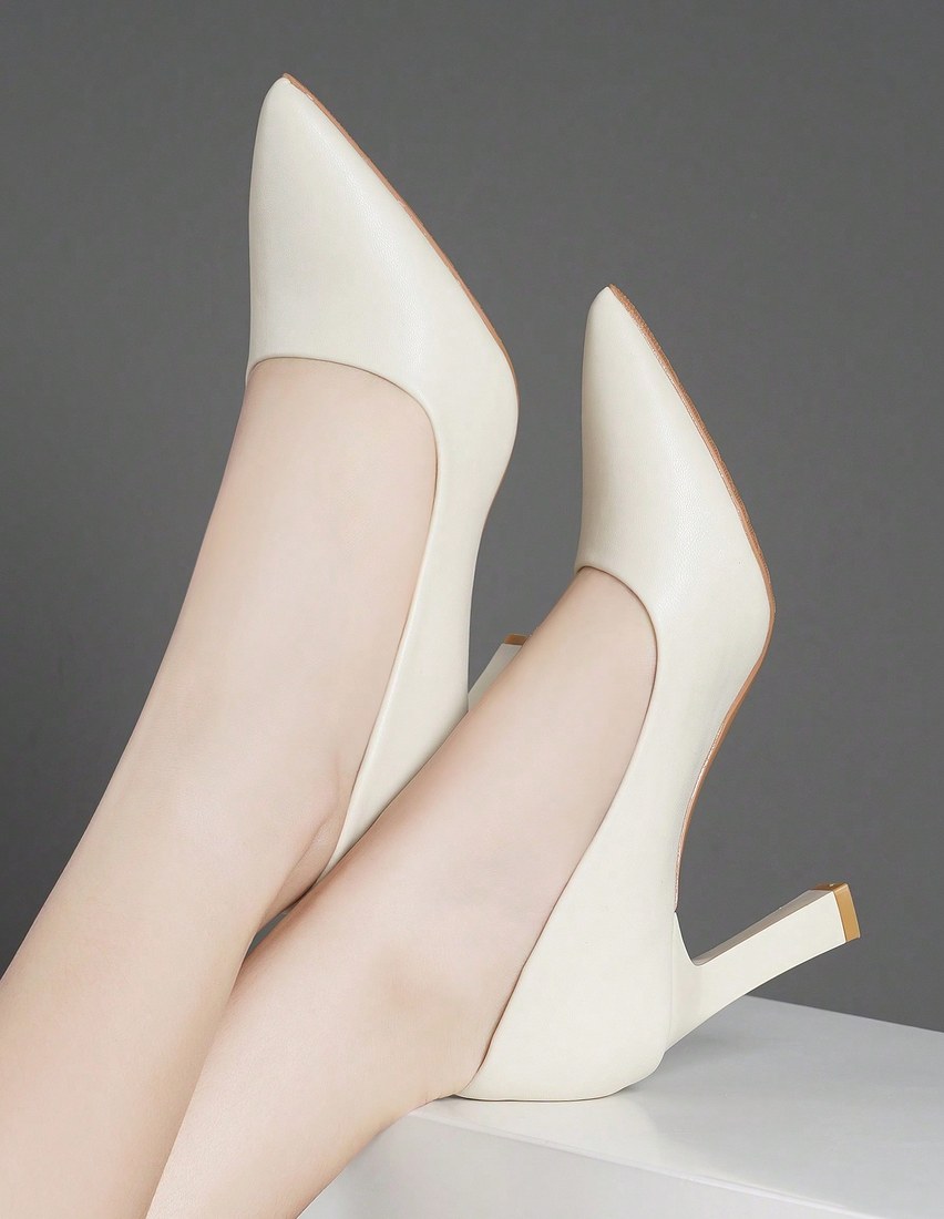 Women s Fashion High Heel Shoes 2023 New Thick Heel Pointed Toe Low Vamp Office Shoes For Work Black