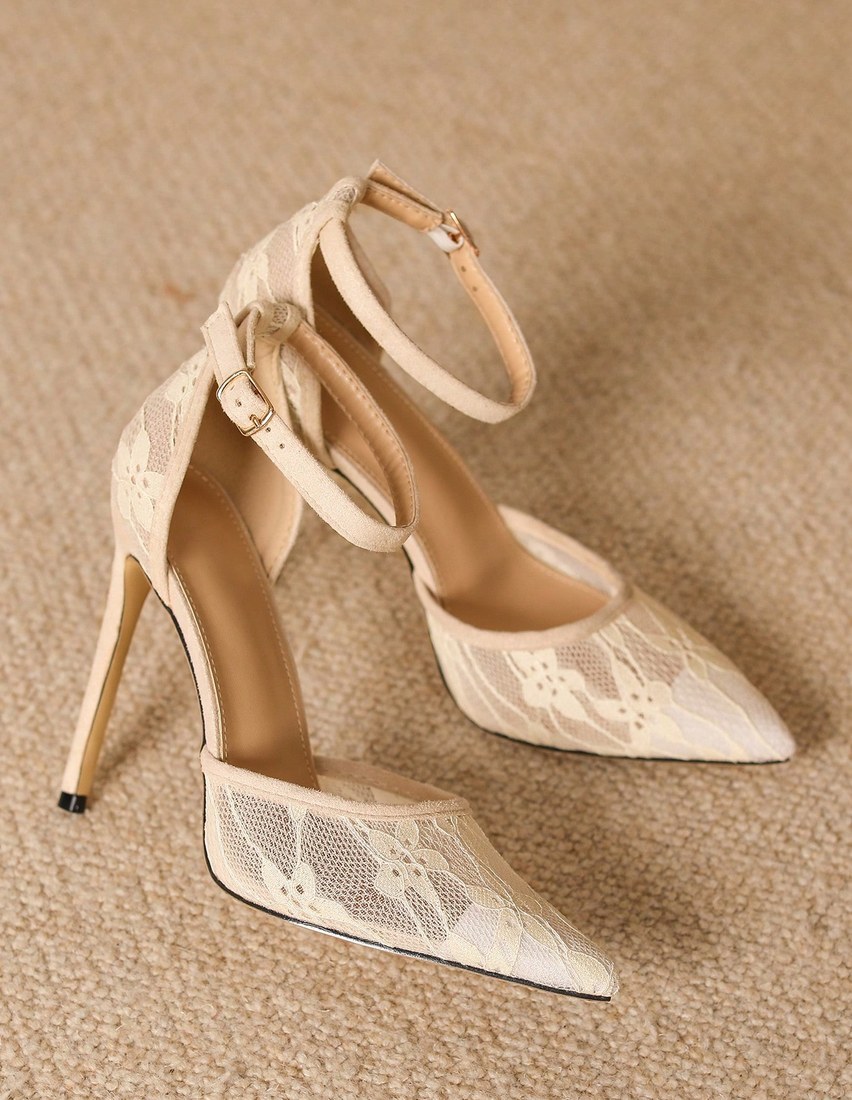 Women s Black Stiletto Heels With Lace Details 2024 Collection Winter Gifts