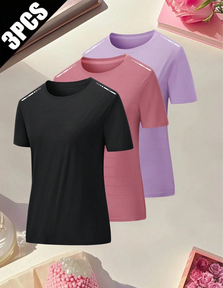 Women s Summer Quick Dry Short Sleeve 3 Pieces Set Suitable For Daily Casual Wear And Running Cycling Ball Sports And Fitness