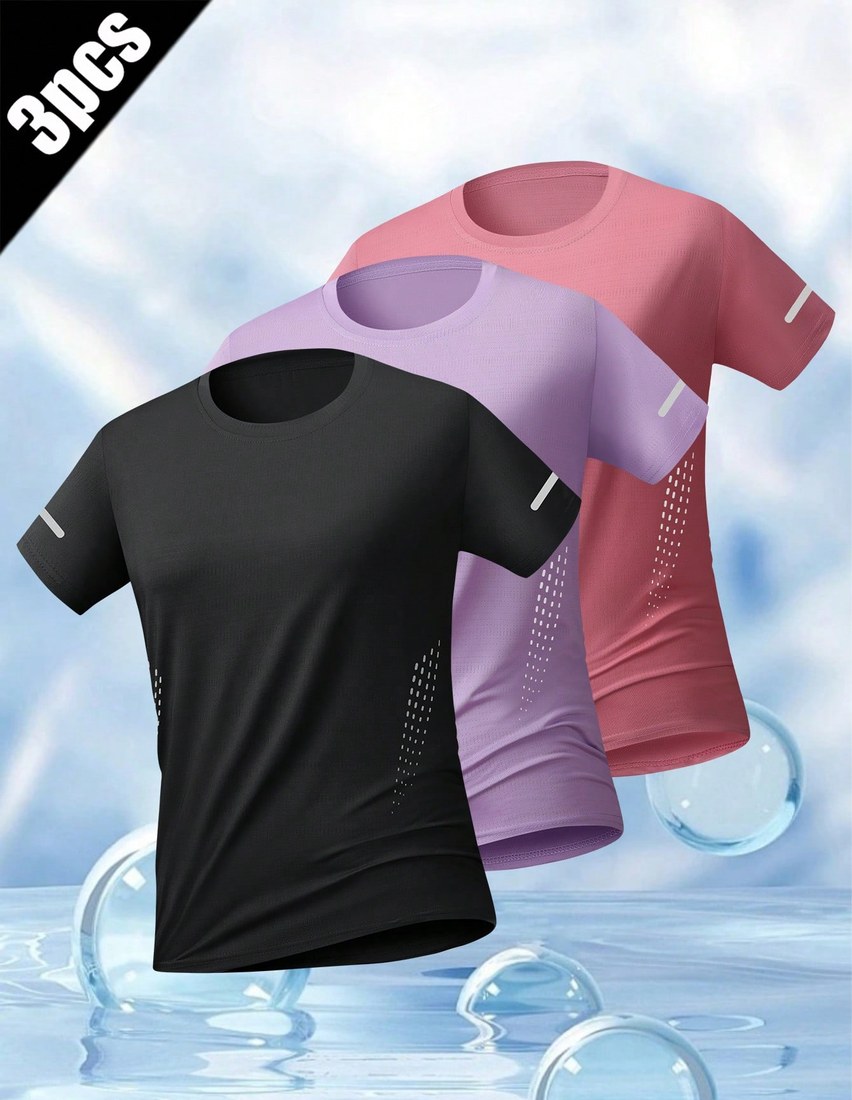 3pcs Women s Mesh Breathable Quick Dry Sports T Shirts Suitable For Sports Outdoor Activities And Travel Comfortable Fitted Athletic Wear
