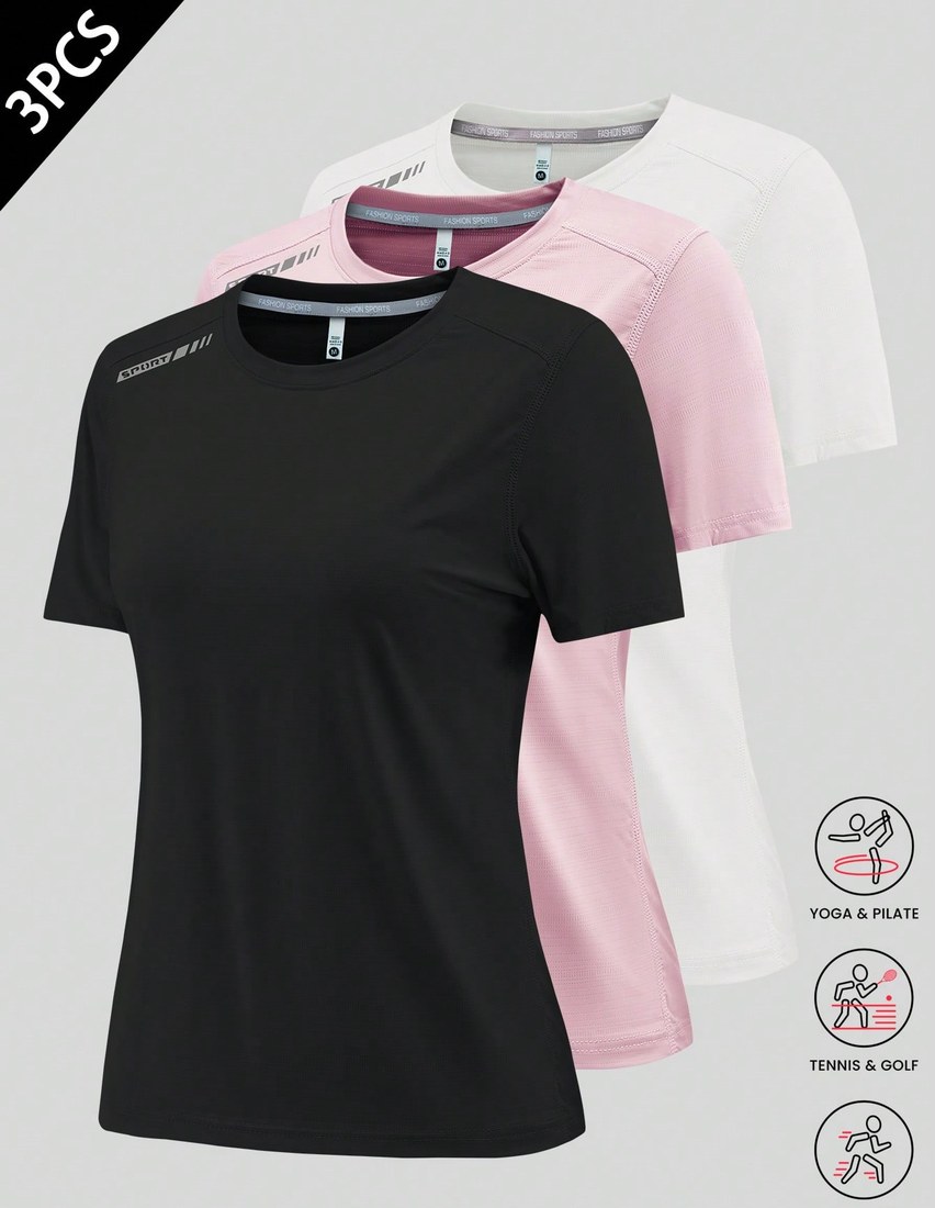 3pcs Women s Quick Dry Short Sleeve T Shirts Breathable Sports Fitness Yoga Running Cycling Outdoor Casual Summer Athletic Tops