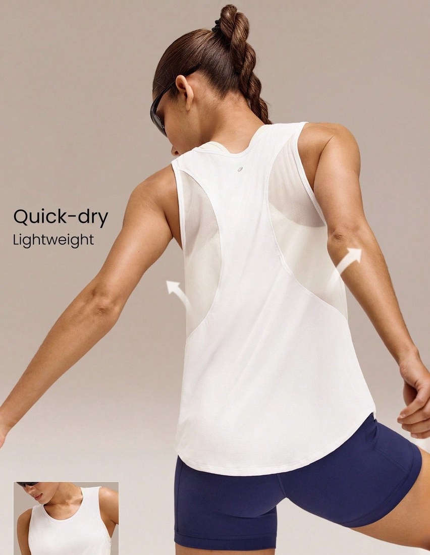 Lightweight Gear Up Mesh Curved Hem Tank Top Gym Workout Daily Spring Fall