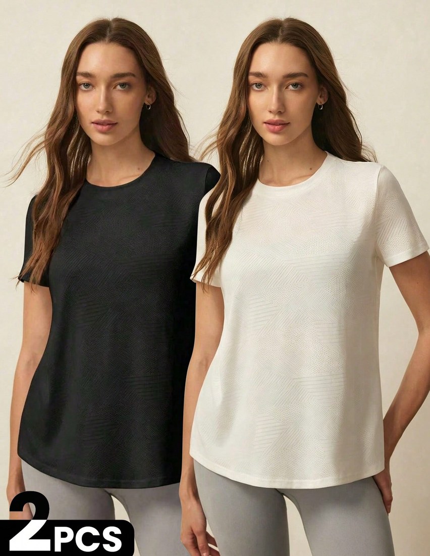 2pcs Women s Casual Sports Solid Color Minimalist Short Sleeve T Shirt