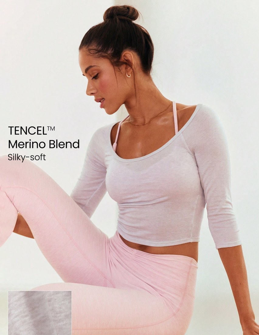 Graceful Flow Sheer Scoop Neck 3 4 Sleeve Top With Back Silicone Logo Ballet Barre Studio Daily Casual Wear