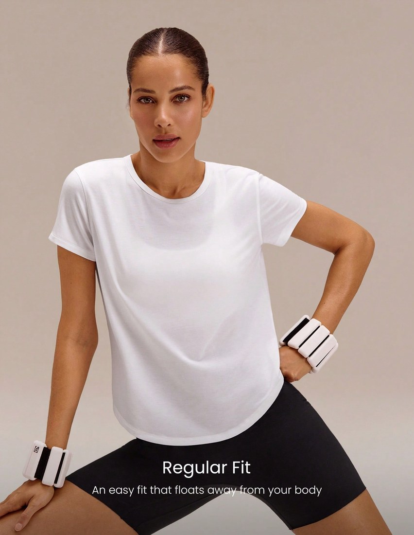 Sunny Skies Regular Fit Waist Length Sun Protective Vertical Seam Open Back Crewneck Tee Training Running Jogging Workout Gym Fitness Active Wear