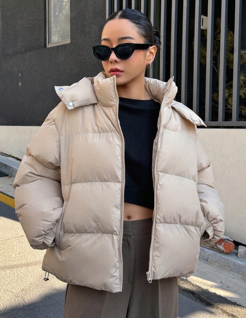 Pocket Side Zipper Hooded Padded Coat Winter Women Clothes Padded Coat Women Jacket School