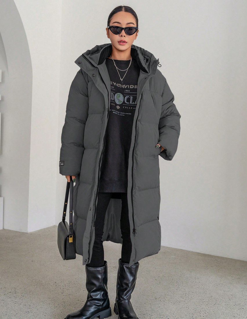 Zipper Up Drawstring Hooded Padded Coat Winter Women Clothes Winter Coat Women