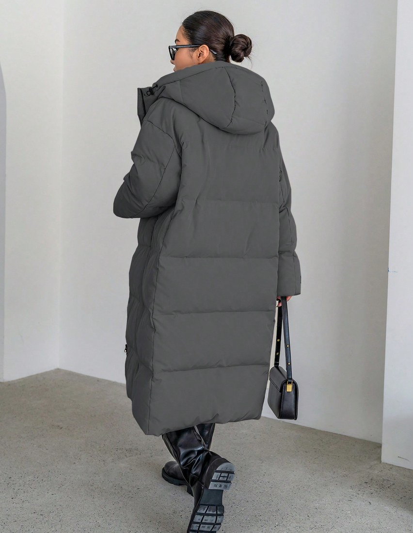 Zipper Up Drawstring Hooded Padded Coat Winter Women Clothes Winter Coat Women