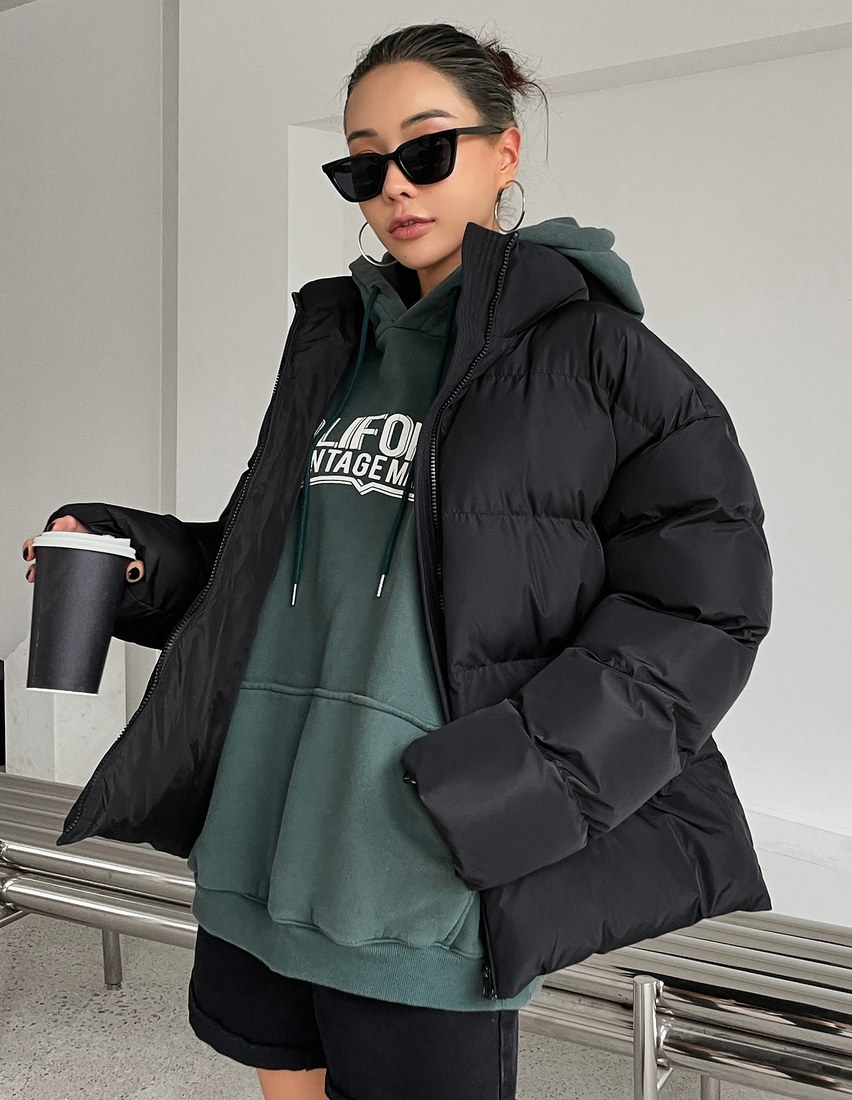 Women Plain Zip Up Collar Casual Winter Jacket Women Coats
