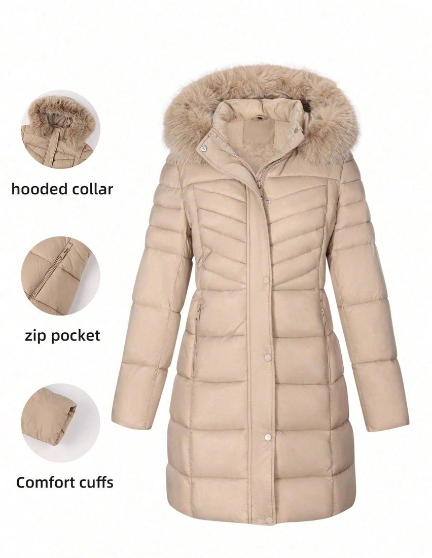 Women s Fashion Portable Down Jacket With Faux Fur Collar And Hood Essential Warm Coat For Autumn And Winter