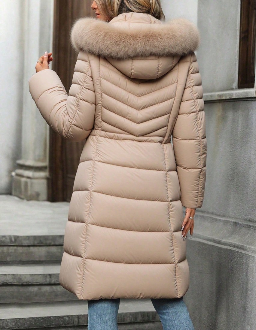 Women s Fashion Portable Down Jacket With Faux Fur Collar And Hood Essential Warm Coat For Autumn And Winter