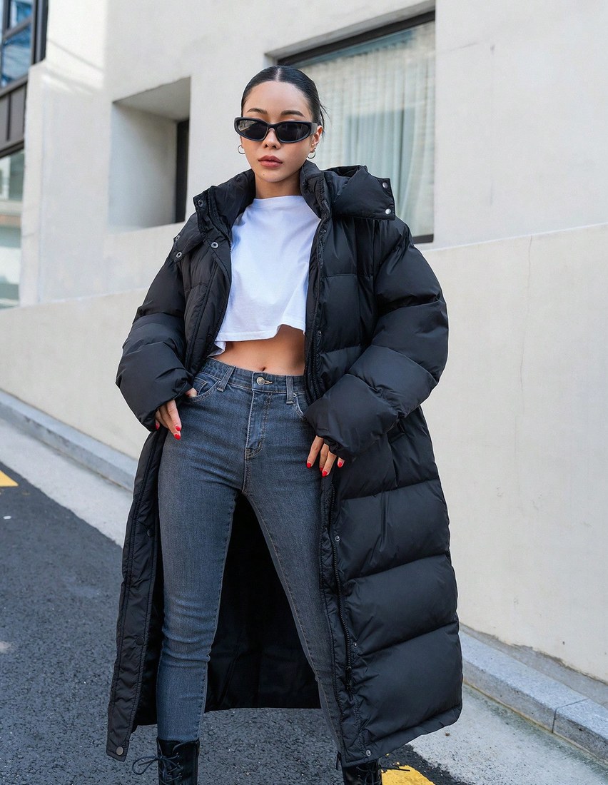 Zipper Front Hooded Padded Thick Pockets Coat Winter Women Padded Coat